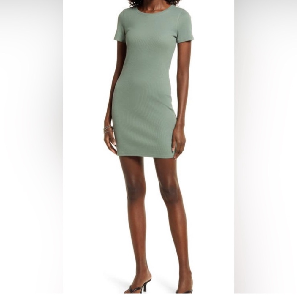 Open Edit Green Agave Ribbed Body-Con Dress